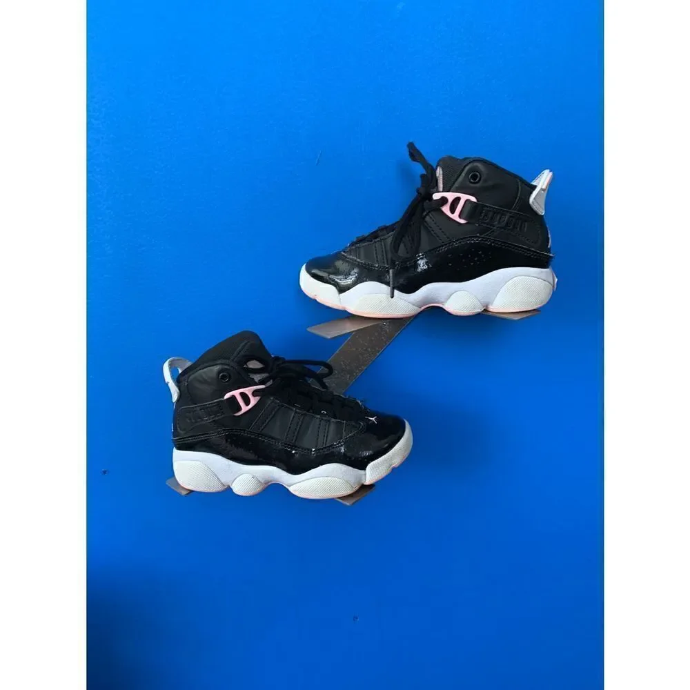 Nike 323431-002 Air Jordan 6 Rings Black PinkLeather Sneaker Shoes Youth US 11C